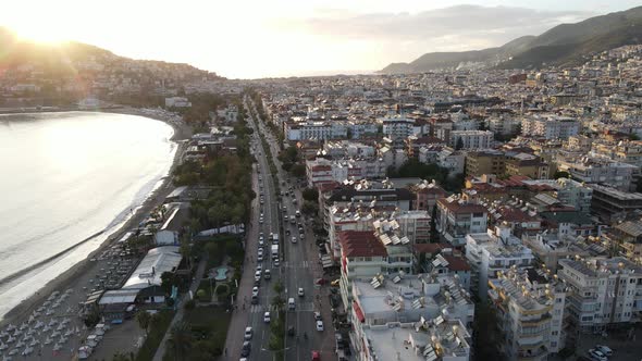 Aerial View Alanya Turkey  Resort Town Seashore