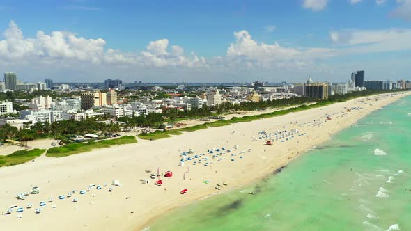 Aerial 4k 60p Miami Beach Summer Scene Ocean And Sand