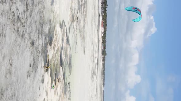 Zanzibar Tanzania  Vertical Video of Low Tide in the Ocean Near the Coast Slow Motion