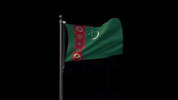 Turkmenistan Flag On Flagpole With Alpha Channel