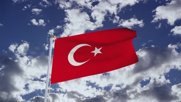 Turkey Flag With Sky 4k