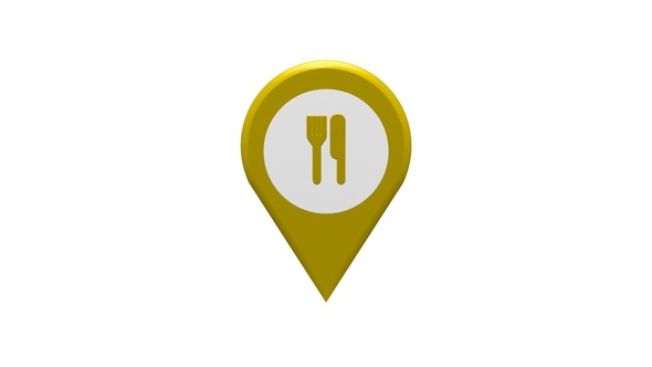 3D Food And Restaurant Map Location Pin Yellow V4