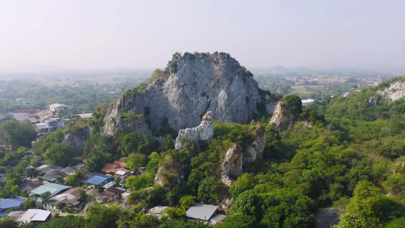 Aerial view of Khao Ngu Stone. National park with river lake, mountain valley hills