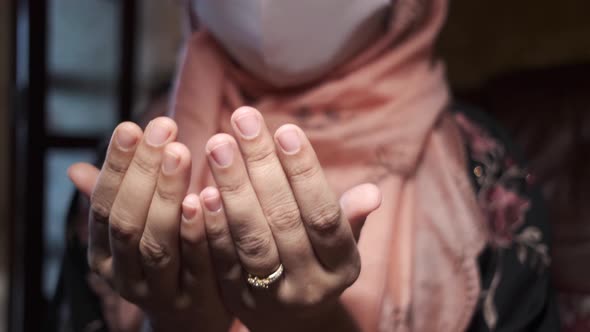 Muslim Women with Face Mask Praying at Ramadan