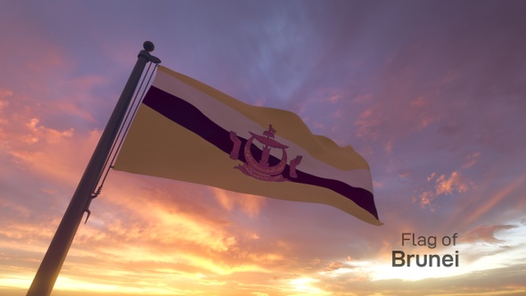 Brunei Flag on a Flagpole V3