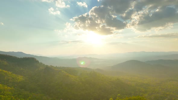 Aerial view Beautiful of morning scenery Golden light sunrise.