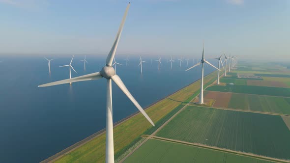 Huge Windmill Turbines Offshore Windmill Farm in the Ocean Westermeerwind Park Windmills Isolated at