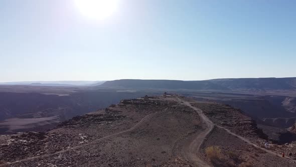 Rocky hills and cliffs of the Fish River Canyon, stunning aerial footage