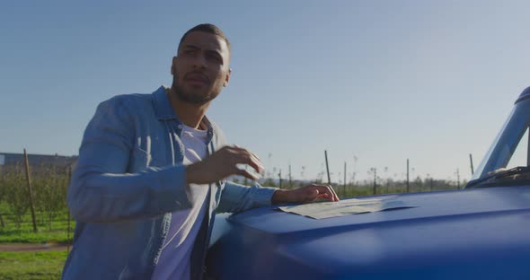 Young man on a road trip in pick-up truck