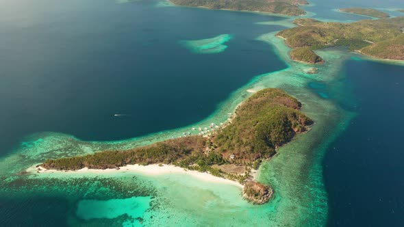 Small Torpical Island with White Sandy Beach, Top View.