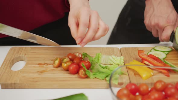 Hands cutting vegetables