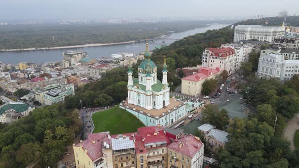 Kyiv, Ukraine Aerial View in Autumn : St. Andrew's Church. Kiev