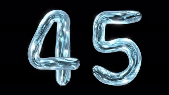 The water alphabet. Liquid digits 4 5 appear, fluctuate for 12 seconds, and disappear.