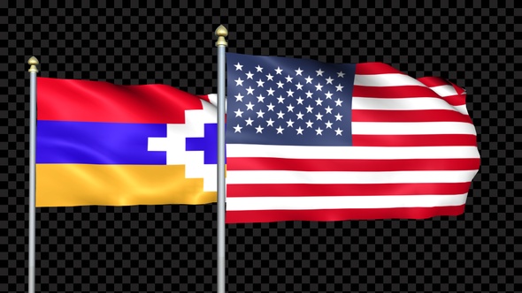 Nagorno And United States Two Countries Flags Waving