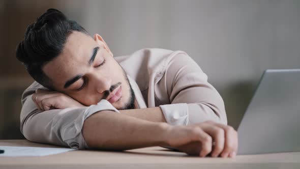 Sleepy Unproductive Man Office Male Worker Businessman Falling Asleep at Office Desk Tired