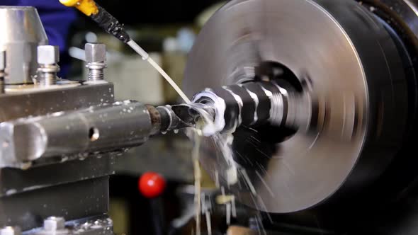 Cooling Technology. Lathe Worker During Operation.