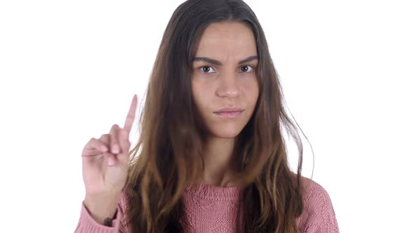 Waving Finger to Reject No By Young Latin Girl White Background