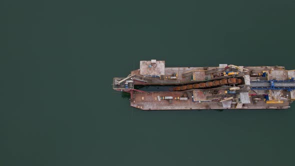 Vessel for Sand Mining in the Lake Aerial View