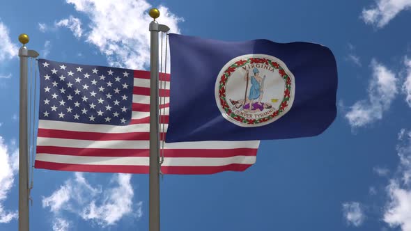 Usa Flag Vs Virginia State Flag  On Flagpole