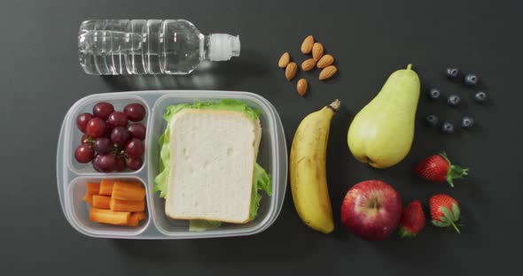 Video of healthy packed lunch of fruit and vegetables