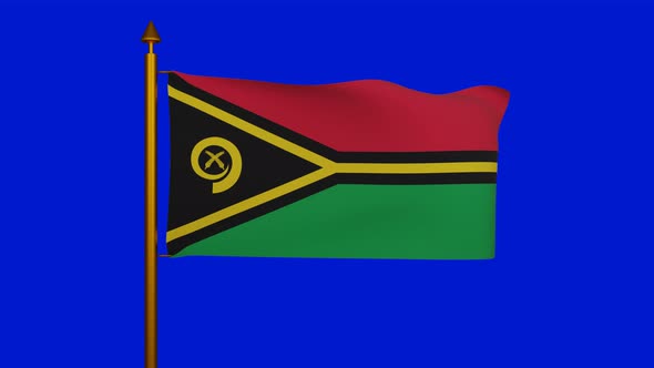 National flag of Vanuatu waving with flagpole on chroma key, Republic of Vanuatu flag textile