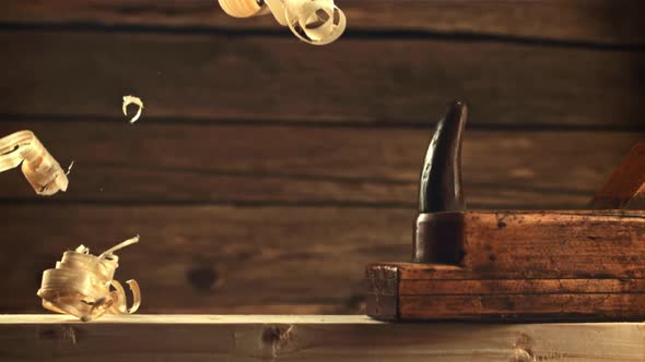 Wooden Shavings Fall on the Table