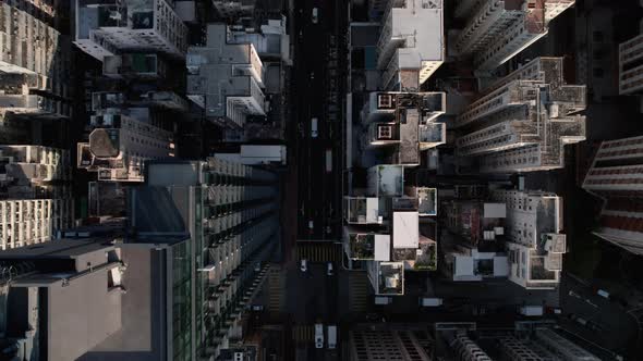 Aerial top view of financial district and business center in smart city in Asia. Hong Kong Downtown.