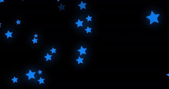 Animation of glowing blue stars twinkling and moving in hypnotic motion on black background