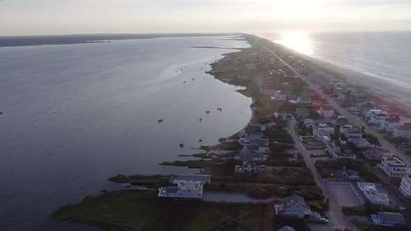 Aerial of Houses by the Beach in Westhampton New York