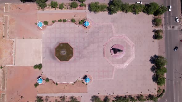 The View From Drone on the Square of a Small Town