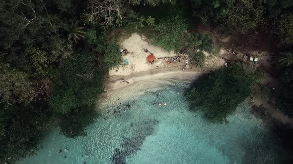 Drone footage birdseye of one of Panama's atlantic coast islands