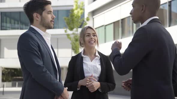 Smiling Cheerful Business People Meeting and Discussing Project