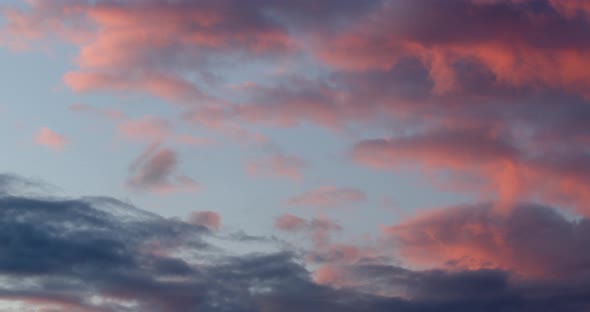 Pink Clouds At Sunset Close Up Timelapse