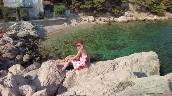 Woman Resting in Borka Beach of Croatia