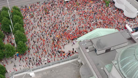 The Cancel Canada Day Protest at the Vancouver Art Gallery, Aerial Overhead Reveal in UHD. Top-down