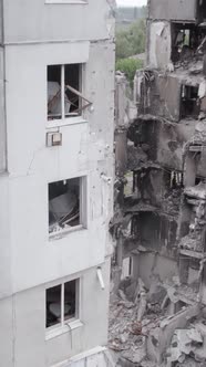 Vertical Video of a Destroyed House During the War in Ukraine