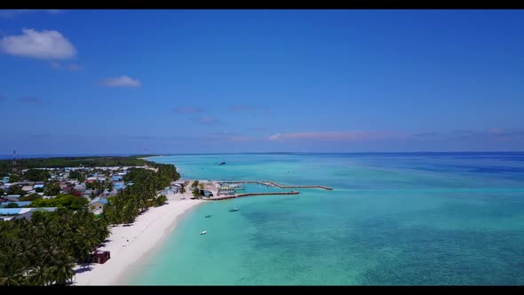 Aerial drone nature of luxury resort beach break by blue sea with clean sand background of a picnic 