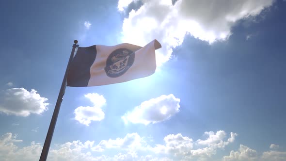 Kitchener City Flag (Ontario) on a Flagpole V4