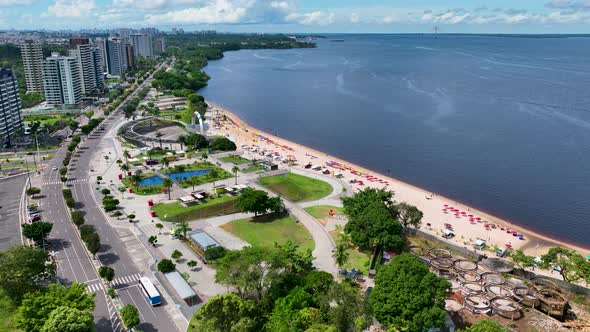 Famous Ponta Negra Beach at downtown Manaus Amazonas Brazil.