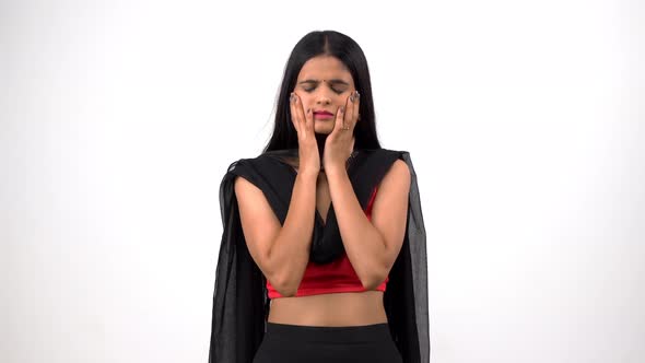 Stressed Indian girl in Indian attire