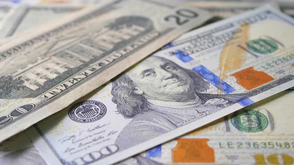 Close up rotating dollar banknote background