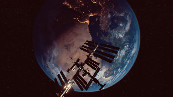 International Space Station in Outer Space Over the Planet Earth Orbit alt