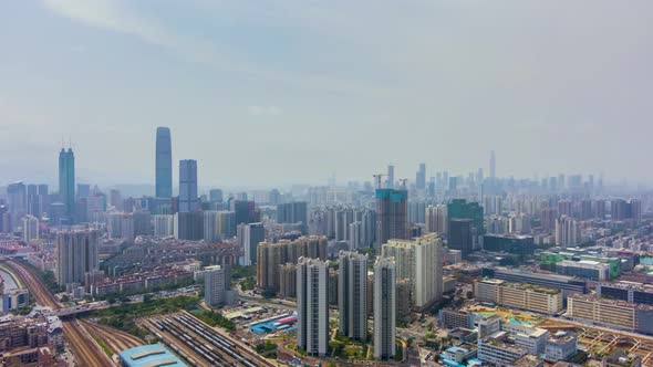 Shenzhen City at Sunny Day. Luohu and Futian District. Guangdong, China. Aerial View