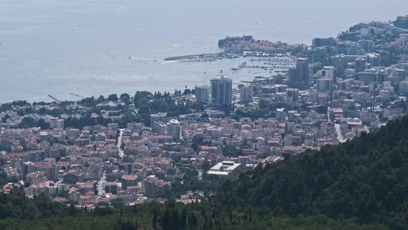 Panoramic View of Budva City Near the Adriatic Sea From Above Montenegro