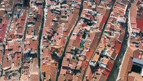 Cobbled Narrow Lanes Whitewashed Houses with Red Roofs  View From Above