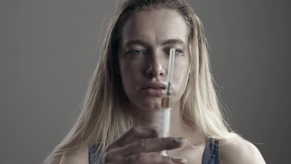 Drug Addict Depressed Woman Injecting