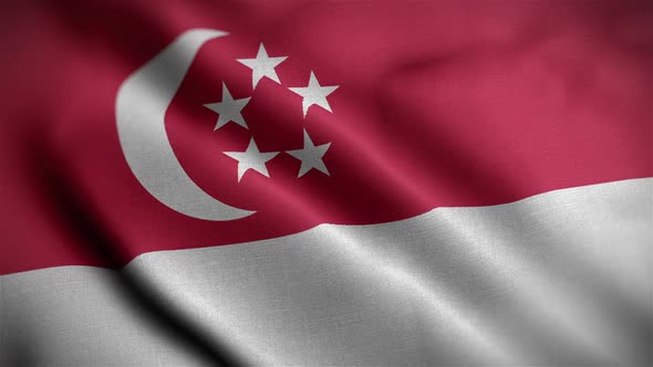 Singapore Flag Closeup Blowing In Wind