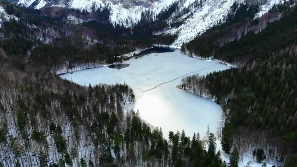 Beautiful view on the lake langbathsee and mountains drone video