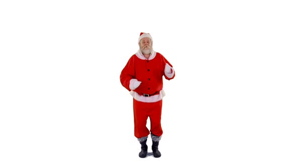 Santa claus dancing against white background