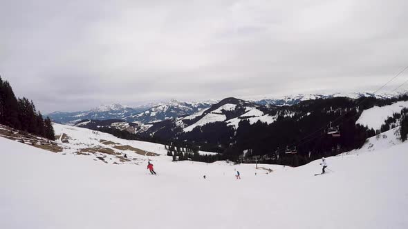 Skiing and snowboarding in the Swiss alps in Ellmau, Austria at SkiWelt resort.